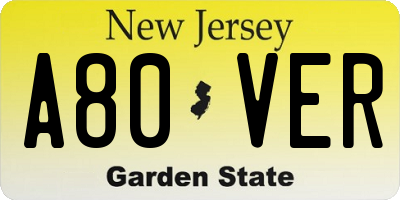 NJ license plate A80VER