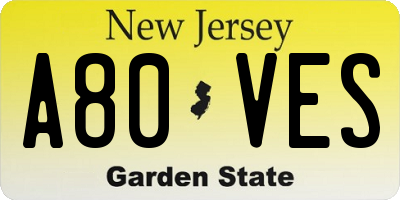 NJ license plate A80VES