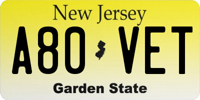 NJ license plate A80VET