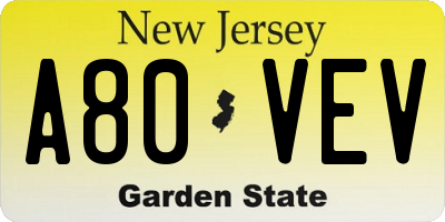 NJ license plate A80VEV