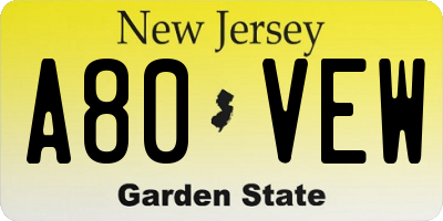 NJ license plate A80VEW