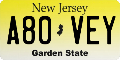 NJ license plate A80VEY