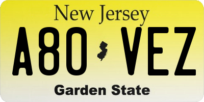 NJ license plate A80VEZ