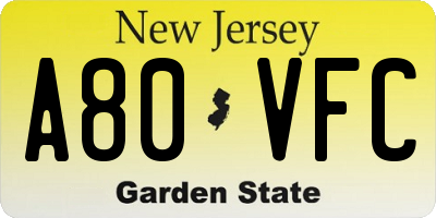 NJ license plate A80VFC