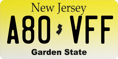 NJ license plate A80VFF