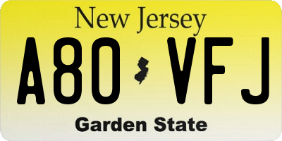 NJ license plate A80VFJ