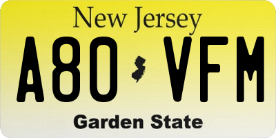 NJ license plate A80VFM