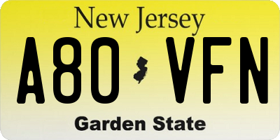 NJ license plate A80VFN