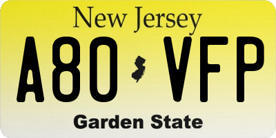 NJ license plate A80VFP