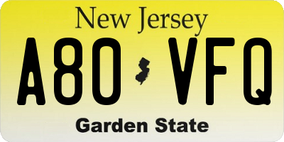 NJ license plate A80VFQ