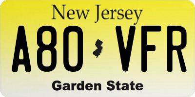 NJ license plate A80VFR
