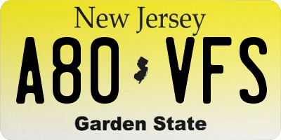 NJ license plate A80VFS