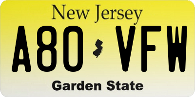 NJ license plate A80VFW