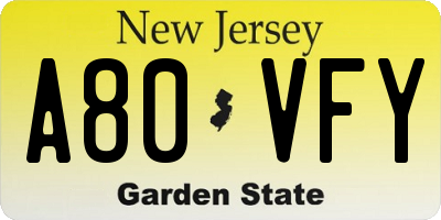 NJ license plate A80VFY