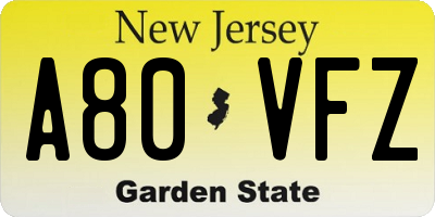 NJ license plate A80VFZ