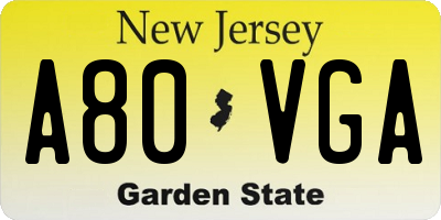 NJ license plate A80VGA