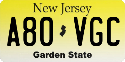 NJ license plate A80VGC