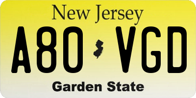NJ license plate A80VGD