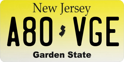 NJ license plate A80VGE