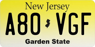 NJ license plate A80VGF