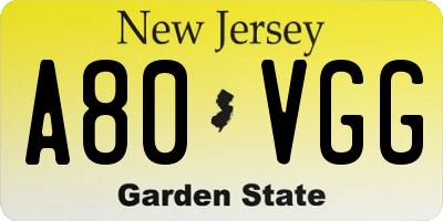 NJ license plate A80VGG