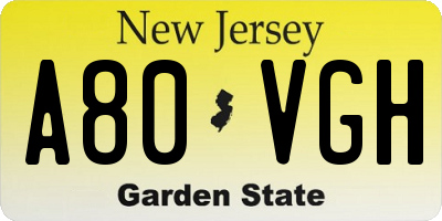 NJ license plate A80VGH