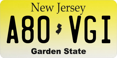 NJ license plate A80VGI