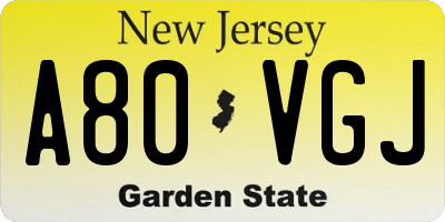 NJ license plate A80VGJ