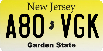 NJ license plate A80VGK