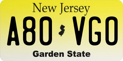 NJ license plate A80VGO