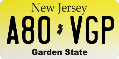 NJ license plate A80VGP