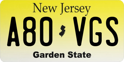 NJ license plate A80VGS