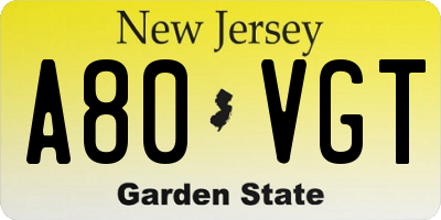 NJ license plate A80VGT
