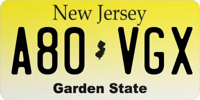 NJ license plate A80VGX