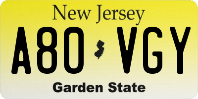 NJ license plate A80VGY