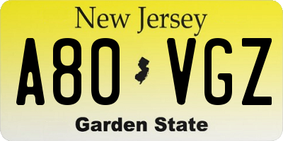 NJ license plate A80VGZ