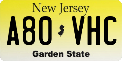 NJ license plate A80VHC