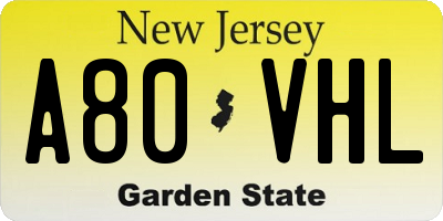 NJ license plate A80VHL