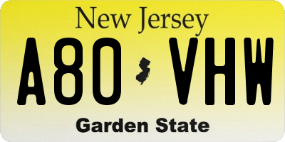 NJ license plate A80VHW