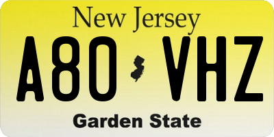 NJ license plate A80VHZ
