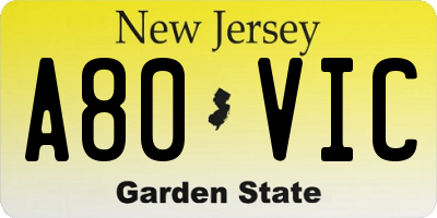 NJ license plate A80VIC