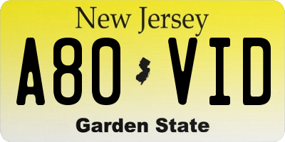 NJ license plate A80VID