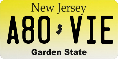 NJ license plate A80VIE