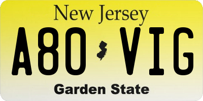 NJ license plate A80VIG