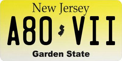 NJ license plate A80VII