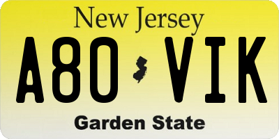 NJ license plate A80VIK