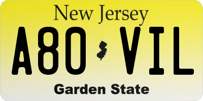 NJ license plate A80VIL