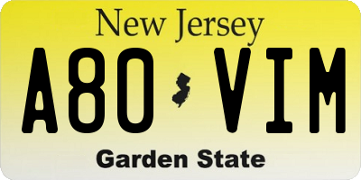 NJ license plate A80VIM