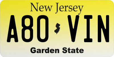 NJ license plate A80VIN