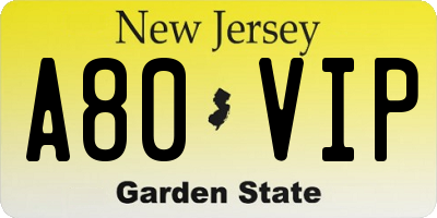NJ license plate A80VIP